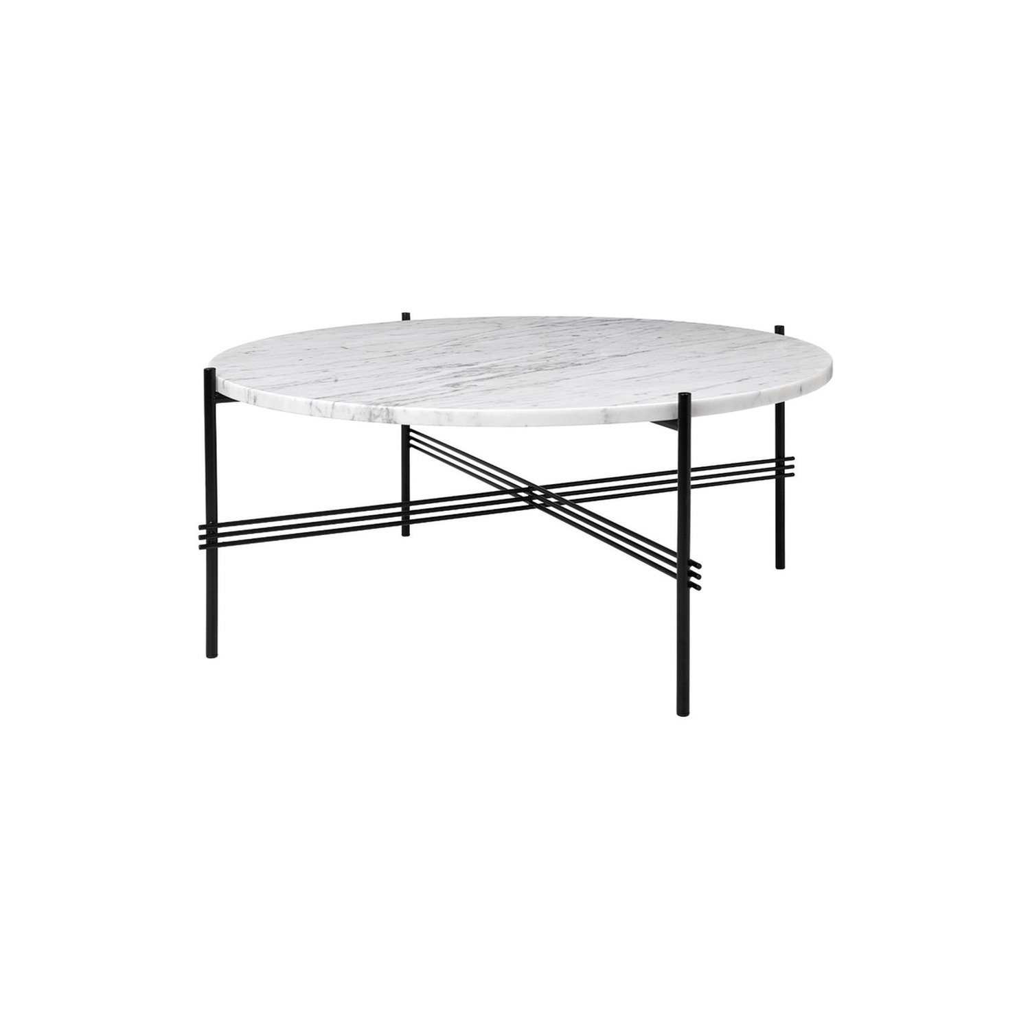 GUBI TS-sohvapöytä Ø80cm, Carrara-marmori/musta metalli – Designsuosikki